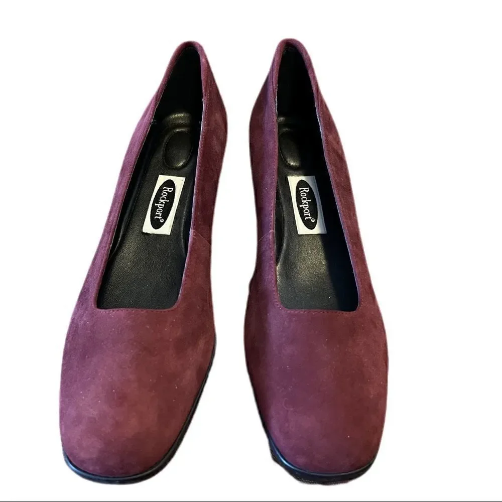 Rockport Heels, Suede, Wine Colored, Block Heel. Size 10M. Great Used Cond!!